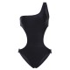 Sexy One Shoulder Solid Color Wireless Waist Hollow Out Elastic Monokinis Swimwear