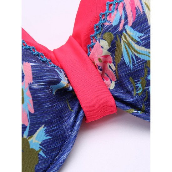 2Pcs Patchwork Printed Half Cup Adjusted Women Bikini Sets