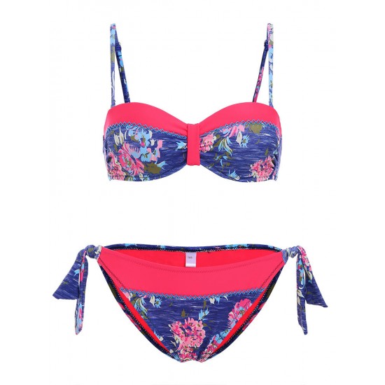 2Pcs Patchwork Printed Half Cup Adjusted Women Bikini Sets