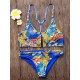 2pcs Front Zipper Printed Reversible Strappy Y Back Bikini Set