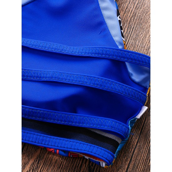 2pcs Front Zipper Printed Reversible Strappy Y Back Bikini Set