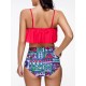 2pcs High Waist Floral Printing Flounced Tankinis Set