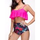 2pcs High Waist Floral Printing Flounced Tankinis Set