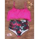 2pcs High Waist Floral Printing Flounced Tankinis Set