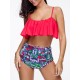 2pcs High Waist Floral Printing Flounced Tankinis Set