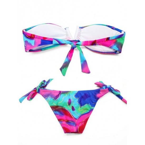 Abstract Foil Pattern V Wire Bandeau Top Bikini