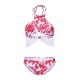 Backless Printed Wireless Halter Elastic Breathable Tankinis Sets