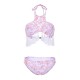 Backless Printed Wireless Halter Elastic Breathable Tankinis Sets