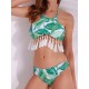 Backless Printed Wireless Halter Elastic Breathable Tankinis Sets