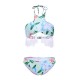 Backless Printed Wireless Halter Elastic Breathable Tankinis Sets