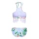 Backless Printed Wireless Halter Elastic Breathable Tankinis Sets