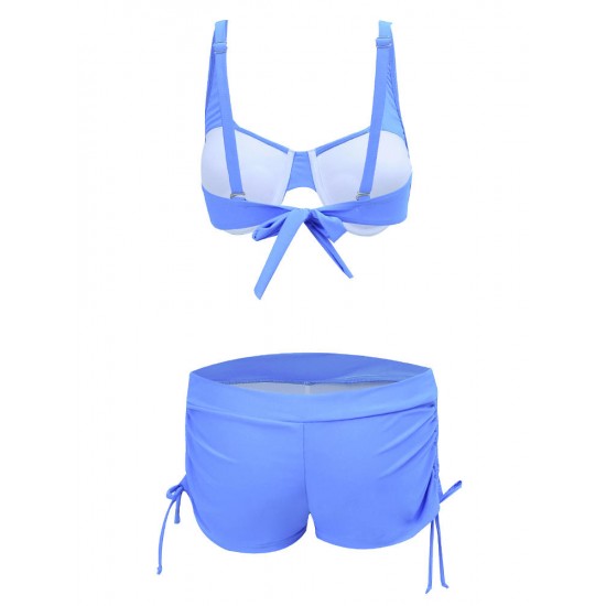 Backless Pure Color Push Up Boyshorts Bow-knot Bikini Sets