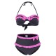 Black High Waist Swimwear Neon Rose Ruffles and Bows Bikini Set