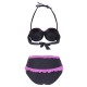 Black High Waist Swimwear Neon Rose Ruffles and Bows Bikini Set Black High Waist Swimwear Neon Rose Ruffles and Bows Bikini Set