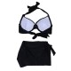 Black Sexy Halter Plunge Three Piece Swimwear Backless Lace-Up Beachsuit Black Sexy Halter Plunge Three Piece Swimwear Backless Lace-Up Beachsuit