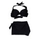 Black Sexy Halter Plunge Three Piece Swimwear Backless Lace-Up Beachsuit Black Sexy Halter Plunge Three Piece Swimwear Backless Lace-Up Beachsuit