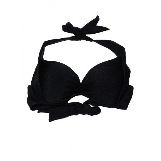 Black Sexy Halter Plunge Three Piece Swimwear Backless Lace-Up Beachsuit Black Sexy Halter Plunge Three Piece Swimwear Backless Lace-Up Beachsuit