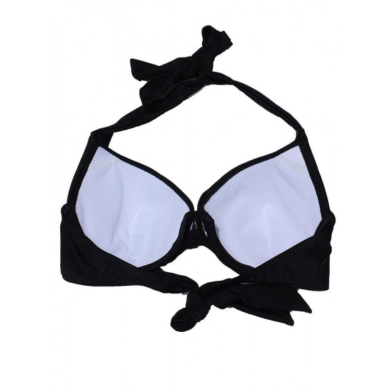 Black Sexy Halter Plunge Three Piece Swimwear Backless Lace-Up Beachsuit Black Sexy Halter Plunge Three Piece Swimwear Backless Lace-Up Beachsuit