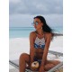 Blue Hand-knitted Openwork Stitching Print Halter Bikini Blue Hand-knitted Openwork Stitching Print Halter Bikini