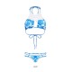 Blue Hand-knitted Openwork Stitching Print Halter Bikini Blue Hand-knitted Openwork Stitching Print Halter Bikini