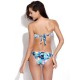 Bluish Patchwork Print V Wire Strapless Bandeau Bikini Bluish Patchwork Print V Wire Strapless Bandeau Bikini