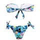 Bluish Patchwork Print V Wire Strapless Bandeau Bikini Bluish Patchwork Print V Wire Strapless Bandeau Bikini