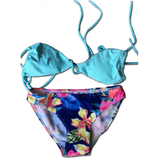 Bright Floral Printed Bandeau Tops Bikini Swimsuit