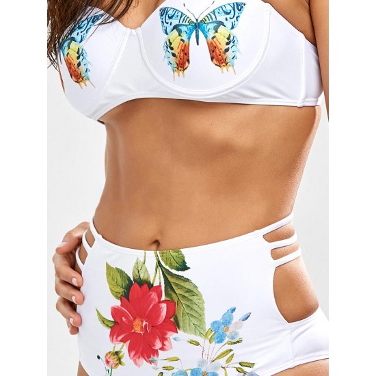 Butterfly Floral Pattern Halter Padding Shorts Swimsuit Bikini Butterfly Floral Pattern Halter Padding Shorts Swimsuit Bikini