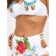 Butterfly Floral Pattern Halter Padding Shorts Swimsuit Bikini Butterfly Floral Pattern Halter Padding Shorts Swimsuit Bikini