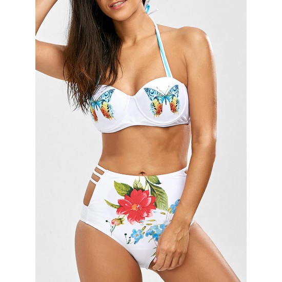 Butterfly Floral Pattern Halter Padding Shorts Swimsuit Bikini Butterfly Floral Pattern Halter Padding Shorts Swimsuit Bikini