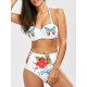 Butterfly Floral Pattern Halter Padding Shorts Swimsuit Bikini