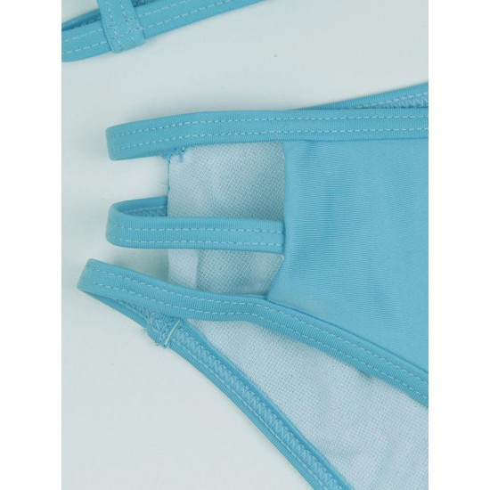Triangle Cut Out Pants Bandage Strap String Bikini Swimsuit