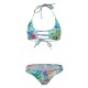 Women Sexy Printed Bikini Halter Wire Free Push Up Backless Low Waist Thong Swimsuit Sets