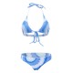Women Sexy Printed Bikini Halter Wire Free Push Up Backless Low Waist Thong Swimsuit Sets