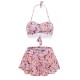 3 Pcs Sexy Lace Halter Printing Hollow Out Backless Underwire Cover-up Tankini Set