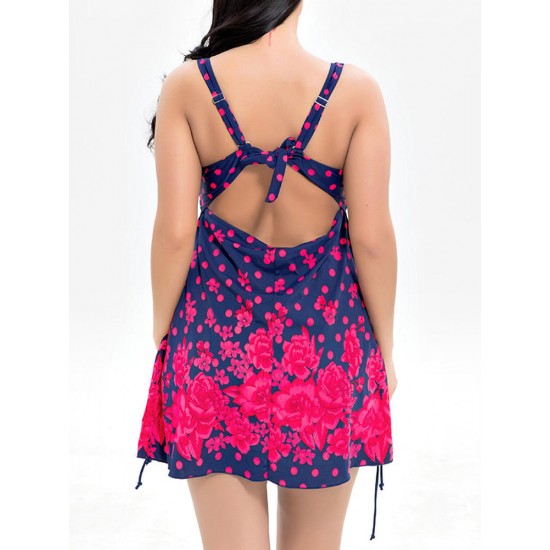 5XL One-Piece Back Strap Women Swimdress With Polka Dot