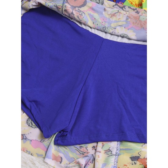 Conservative Deep V Sleeveless Flower Printing U Shape Back Wireless Swimdresses Conservative Deep V Sleeveless Flower Printing U Shape Back Wireless Swimdresses
