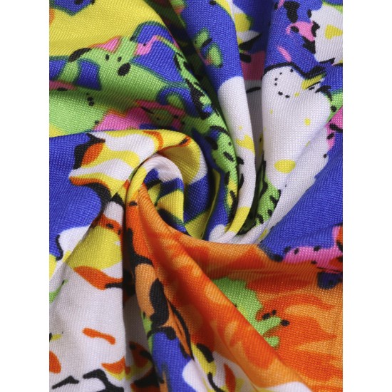 Conservative Deep V Sleeveless Flower Printing U Shape Back Wireless Swimdresses Conservative Deep V Sleeveless Flower Printing U Shape Back Wireless Swimdresses