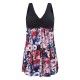 Conservative Deep V Sleeveless Flower Printing U Shape Back Wireless Swimdresses