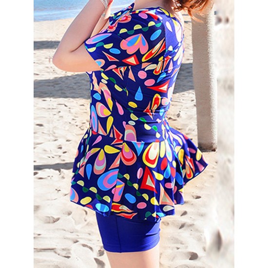 Conservative High Waisted Printing Bathing Suit Boyshorts Brathable Beachwear Swimdress Conservative High Waisted Printing Bathing Suit Boyshorts Brathable Beachwear Swimdress