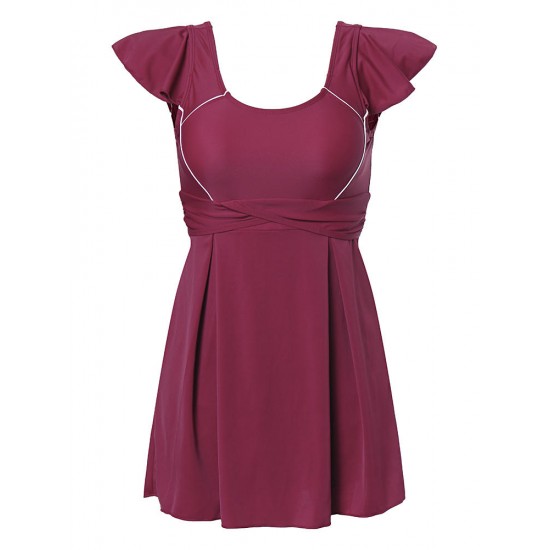 Conservative Plus Size Ruffle Flounces Sleeve Boyshort Backelss Wireless Swimdresses Conservative Plus Size Ruffle Flounces Sleeve Boyshort Backelss Wireless Swimdresses