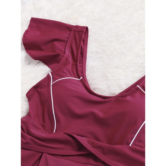 Conservative Plus Size Ruffle Flounces Sleeve Boyshort Backelss Wireless Swimdresses Conservative Plus Size Ruffle Flounces Sleeve Boyshort Backelss Wireless Swimdresses