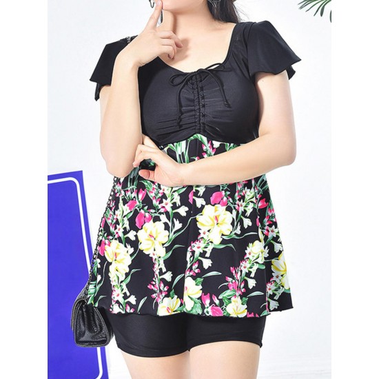 Cosy Flounces Printed Two Pieces Swimwear Ruffle Wireless High Waist Boyshorts Swimdress Cosy Flounces Printed Two Pieces Swimwear Ruffle Wireless High Waist Boyshorts Swimdress