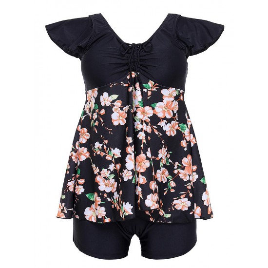 Cosy Flounces Printed Two Pieces Swimwear Ruffle Wireless High Waist Boyshorts Swimdress Cosy Flounces Printed Two Pieces Swimwear Ruffle Wireless High Waist Boyshorts Swimdress