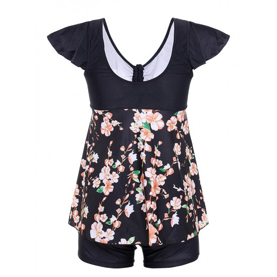 Cosy Flounces Printed Two Pieces Swimwear Ruffle Wireless High Waist Boyshorts Swimdress Cosy Flounces Printed Two Pieces Swimwear Ruffle Wireless High Waist Boyshorts Swimdress