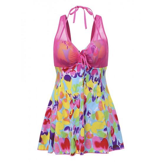 Cosy Push Up Printing Siamese Swimsuit Underwire Backless Thin Gather Swimdresses