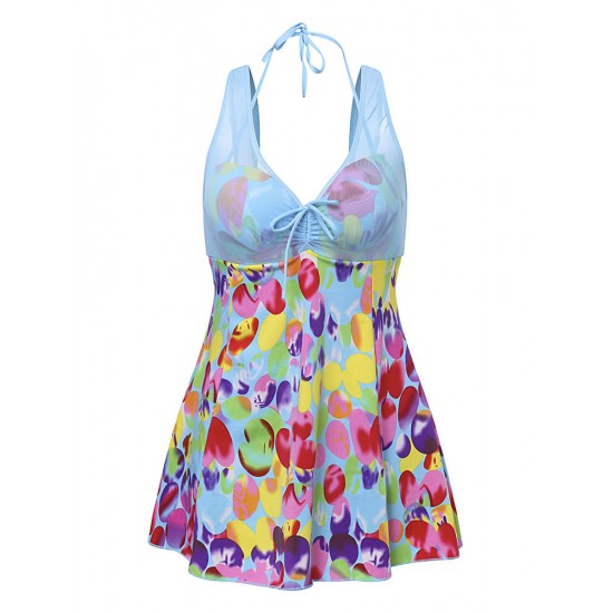 Cosy Push Up Printing Siamese Swimsuit Underwire Backless Thin Gather Swimdresses