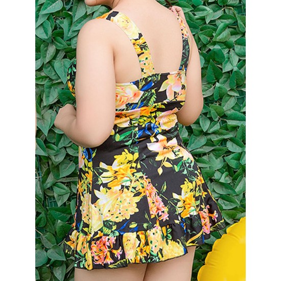 Cosy Stretchy Flower Printing Backless Wireless Sleeveless One Piece Swimdresses Cosy Stretchy Flower Printing Backless Wireless Sleeveless One Piece Swimdresses