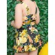 Cosy Stretchy Flower Printing Backless Wireless Sleeveless One Piece Swimdresses