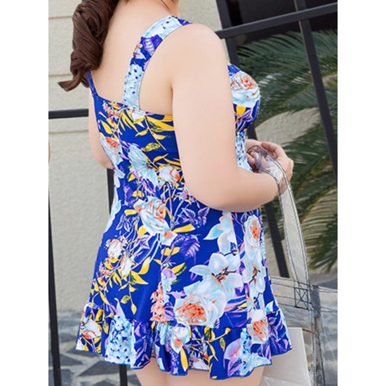 Cosy Stretchy Flower Printing Backless Wireless Sleeveless One Piece Swimdresses